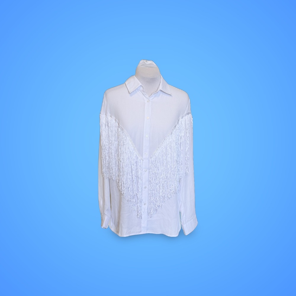 Timing Los Angeles White Fringe Western Button Down Shirt TT3006 Small NWT